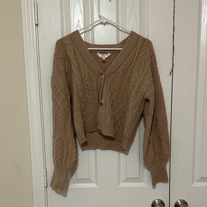 Cropped Cable Knit Cardigan - Tan